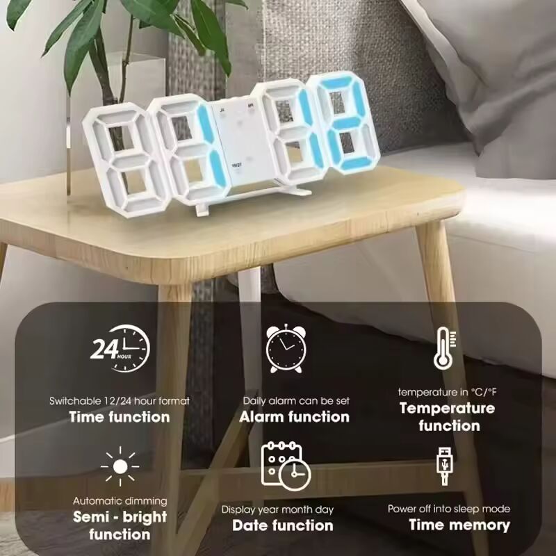 Table 3D LED Digital Alarm Clock Wall Clock Time/Date/Temperature for Home Kitchen Offices Clock Decoration Garden Clocks