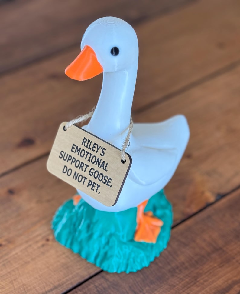 Emotional Support Desk Goose, Customized Sign, Stand for Interchangeable Signs, Gift for Goose Lover, Do Not Pet, Personalized, Desk Buddy