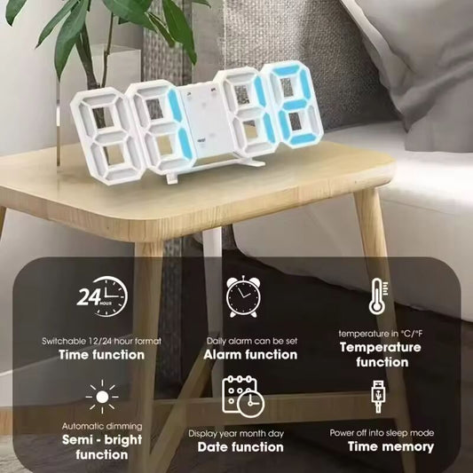 Table 3D LED Digital Alarm Clock Wall Clock Time/Date/Temperature for Home Kitchen Offices Clock Decoration Garden Clocks