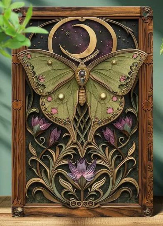 METAL ART-Purple Luna Moth and Moon Wall Art - Home Decor Enthusiasts, Nature Lovers, Retro Collectors
