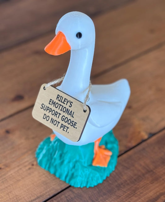Emotional Support Desk Goose, Customized Sign, Stand for Interchangeable Signs, Gift for Goose Lover, Do Not Pet, Personalized, Desk Buddy